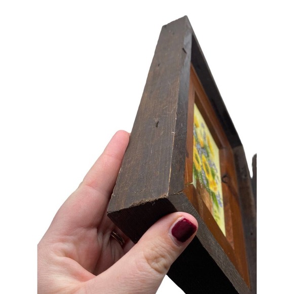 Country Flowers Original Art Painting Handmade Wood Frame Floral Vtg 12x10 - Picture 5 of 13